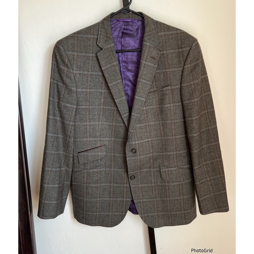 Ted Baker London Endurance Jay 100% Wool Blazer Jacket Gray Mens Houndstooth 44